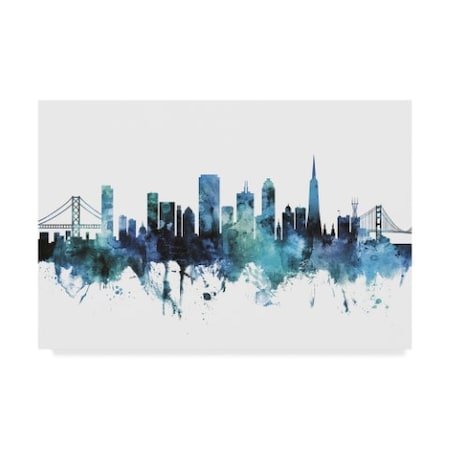 Michael Tompsett 'San Francisco Blue Teal Skyline' Canvas Art,30x47